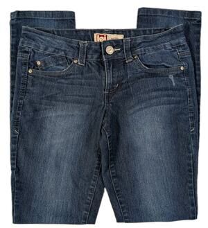 l.e.i. Ashley Lowrise Skinny Jeans Juniors Size 7 Regular Dark Wash Embroidered